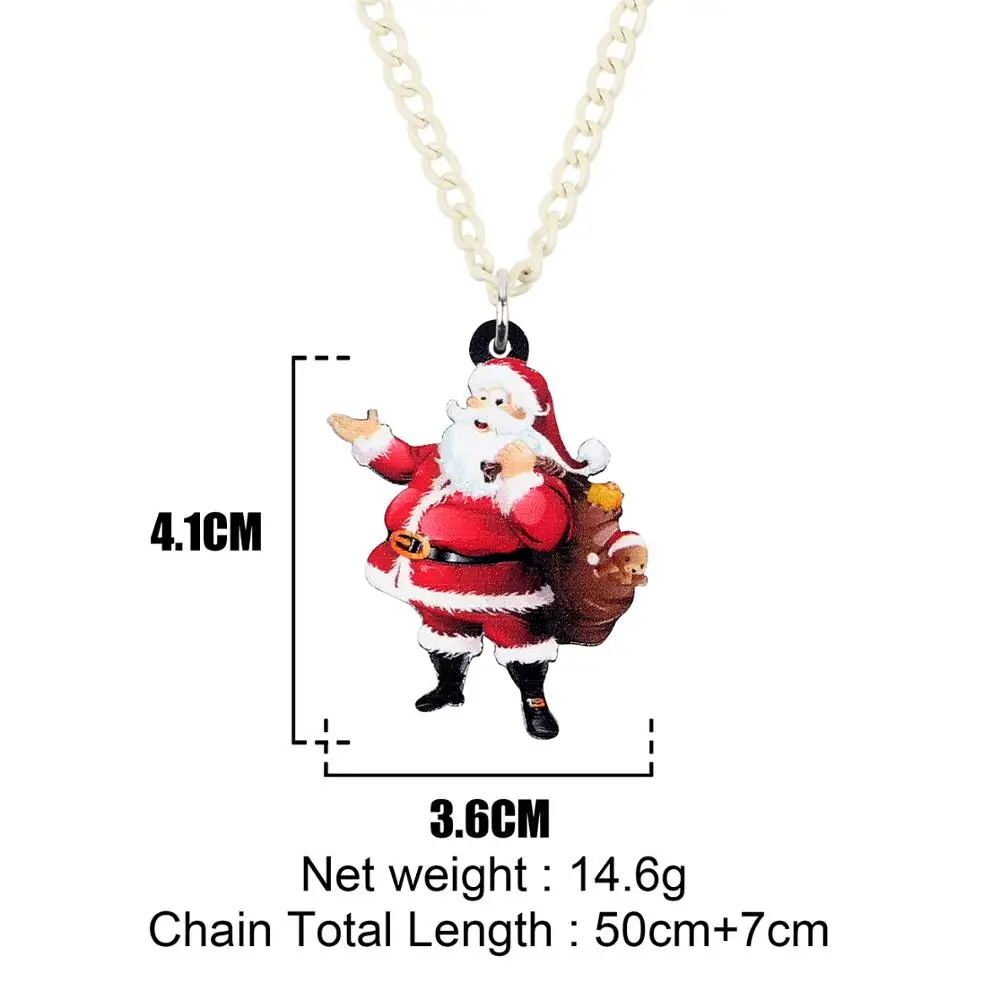 Bonsny Acrylic Christmas Anime Santa Claus Necklace Pendant Sweet Festival Jewelry Lady Girl Teen Kid Charm Decoration Gift 2019 | Украшения