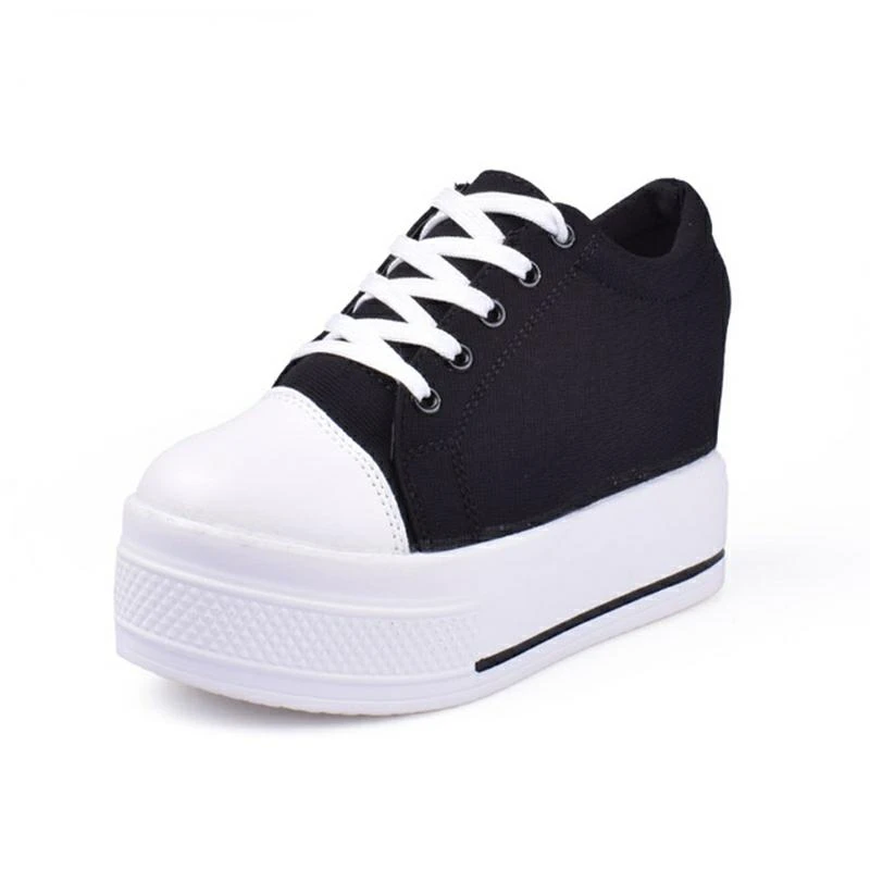 

Hung Yau Wedges Canvas Shoes Woman Platform Vulcanized Shoes Hidden Heel Height Increasing Casual Shoes female chaussure femme
