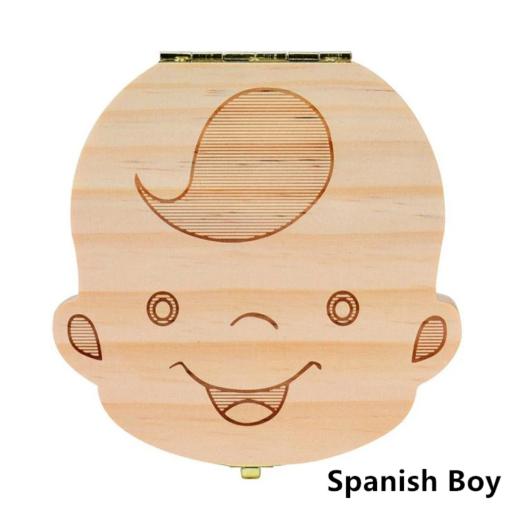 Spanish Boy 1 шт., испанская английская детская деревянная коробка для зубов, органайзер для хранения молочных зубов, для хранения зубов, пуповины, подарки для детей, мальчиков и девочек - Цвет: Spanish Boy
