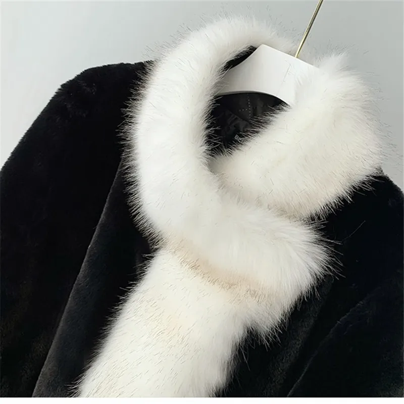 

New Winter Plus Size Women Faux Fox Fur Collar Hooded Korean Fashion Shawl Cape Rabbit Fur Warm Thick Coat Ladies Tide 3XL A508