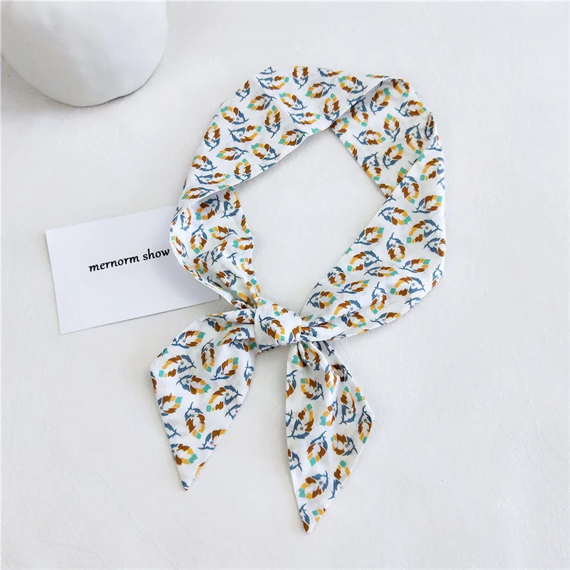 

2021 New Women Cotton Long Silk Scarf Colorful Printed Korean Neck Wrap Bag Wrist Scarves Decoration Hair Band Handkerchief