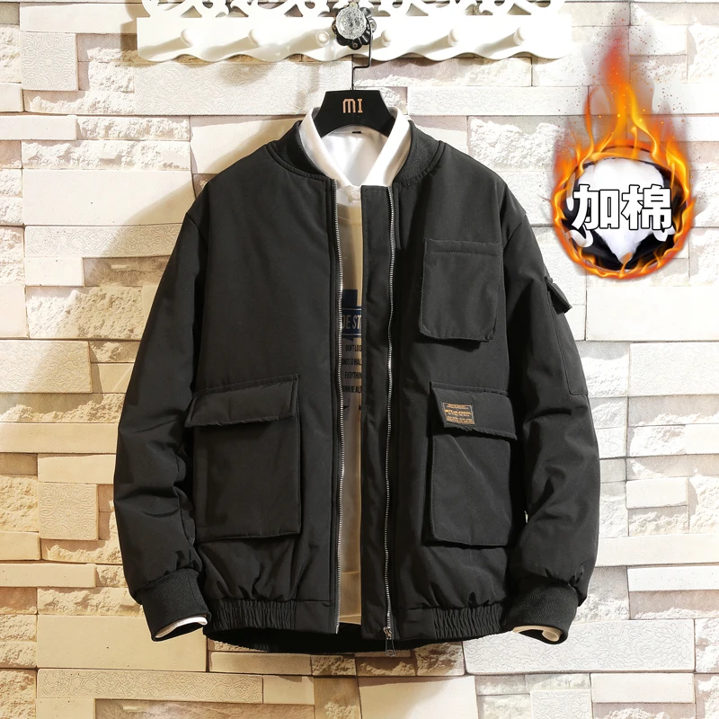 

Men's cotton padded jacket Winter Male Cotton Bomber Jacket baseball Harajuku Oversized pocket Outwear Streetwear 2020 fashion