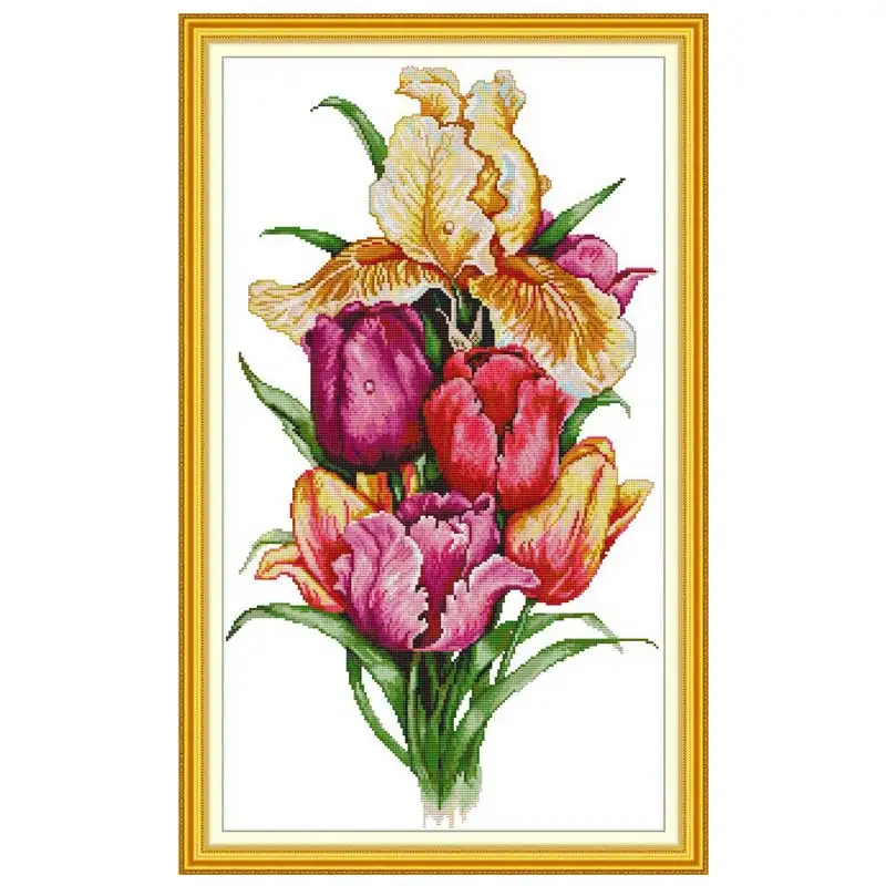 Tulip flower painting counted printed on the canvas  11CT 14CT DIY kit Cross Stitch embroidery needlework Sets home decor