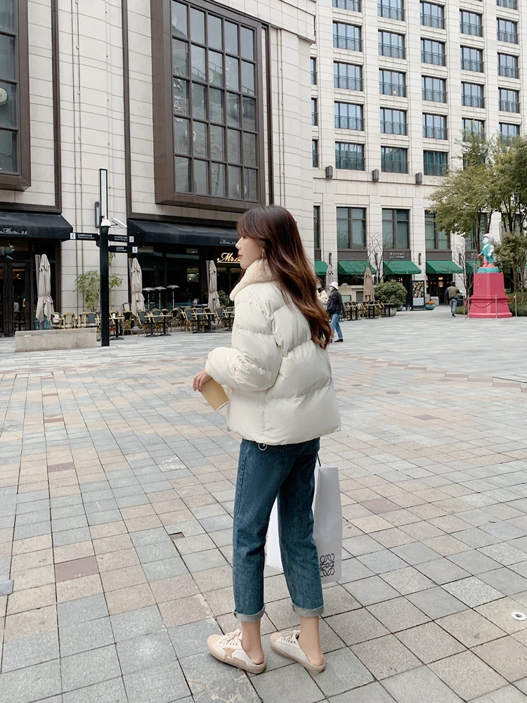 

2020 new Korean Women winter maomao brought big pocket brief paragraph thickening pure color cotton cotton-padded