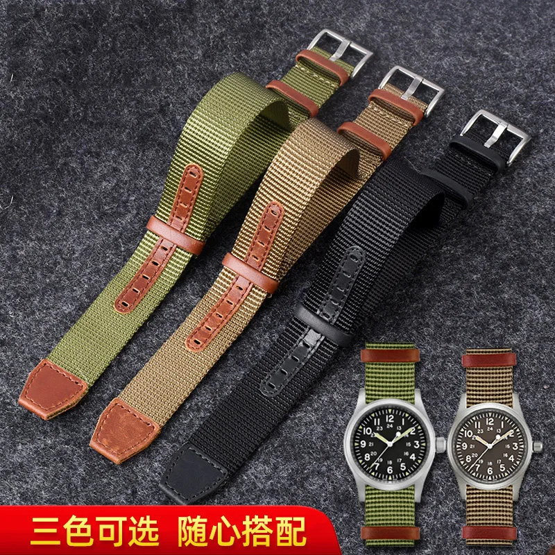 

20mm 22mm Premium Quality NATO Nylon Watchband Seatbelt Khaki Military Sport Canvas Wrist Band Bracelet for Hamilton Watch Strap