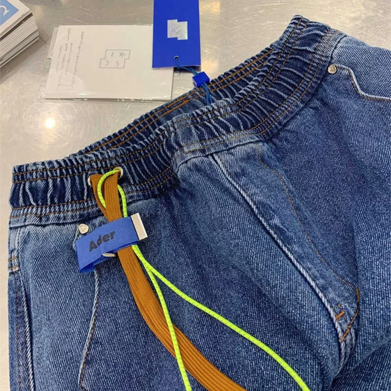 

Casual High-Quality Hip-Hop Ader Error Jeans Men Women 1:1 Little Monster Drawstring Blue Ader Error Cowboy Pants
