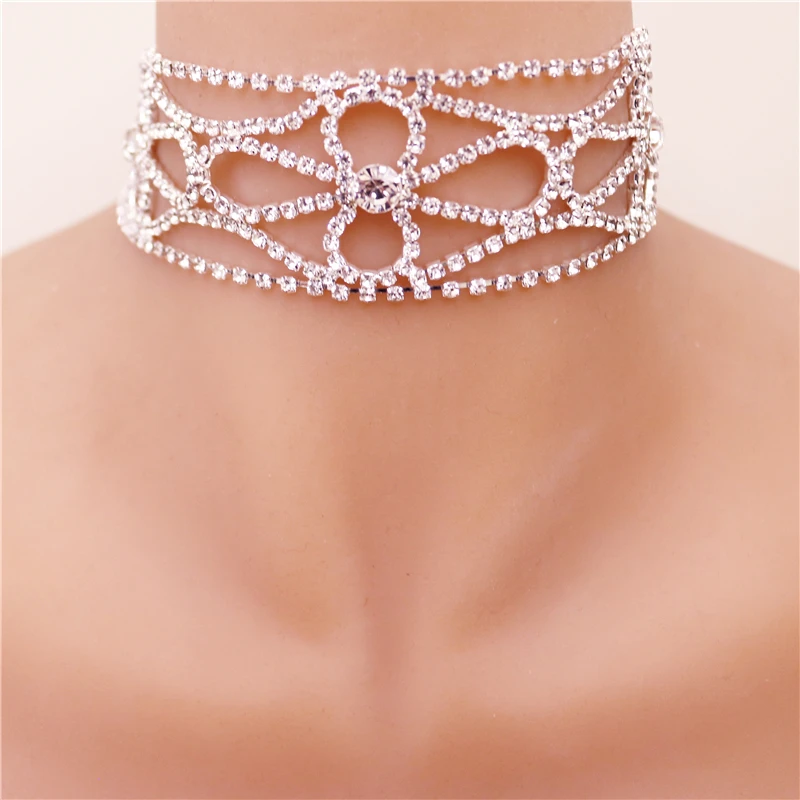 

2021 new design fashion Punk Flower Crystal Rhinestone Choker Collar Women Luxury Necklace Statement Wedding Chocker JewelryGift