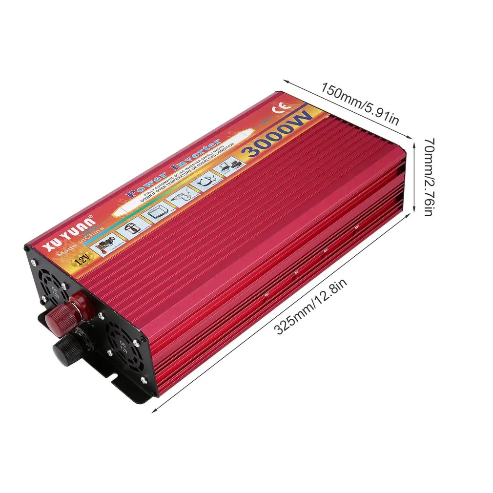 

Professional 3000W Power Inverter DC 12V to AC 220V with LED Indicator Light Fan Cooling Universal Socket Car Converter