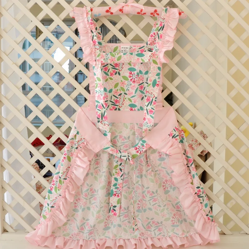 

Korea Cotton Oil-proof Cooking Apron For Women Fashion Kitchen Cooking Coffee Shop Flower Printed Cleaning Aprons With Pocket