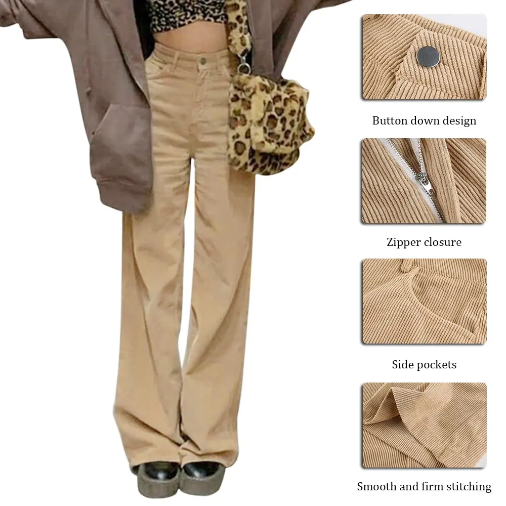 

2021 Harajuku Vintage Oversize Corduroy Baggy Pants Women Harajuku Brown Wide Leg Pant Streetwear Jogger High Waist Trouser