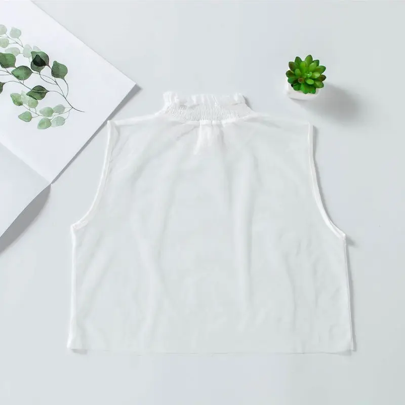 

Women Ruffles Elastic High Neck False Fake Collar Pullover Vest Style Half-Shirt X7XC