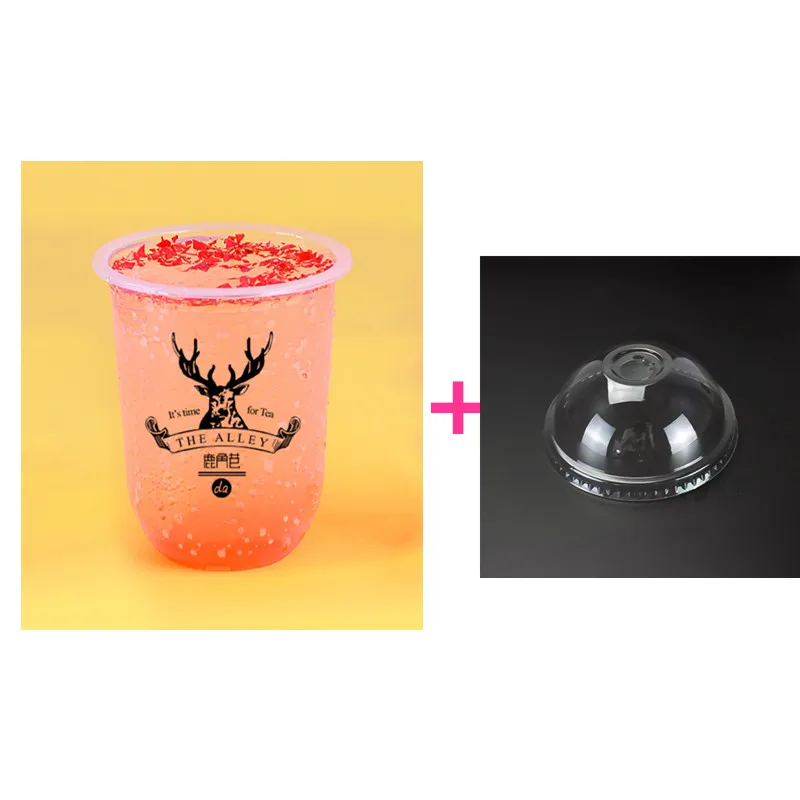 cup and lid Одноразовый жир u-образный узор креативный прозрачный молочный чай пластиковая чашка кофе напиток сок Напиток Упаковка чашки с крышкой - Цвет: cup and lid
