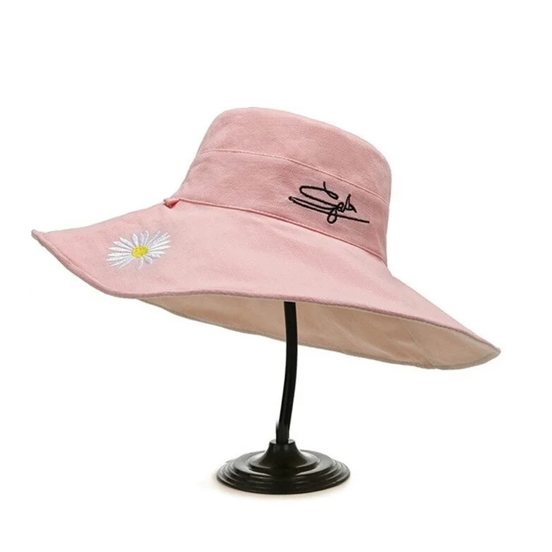 

Autumn women's casual cotton reversible bucket hat Outdoor lady girl letter flower daisy embroidery fisherman cap Panama gorros