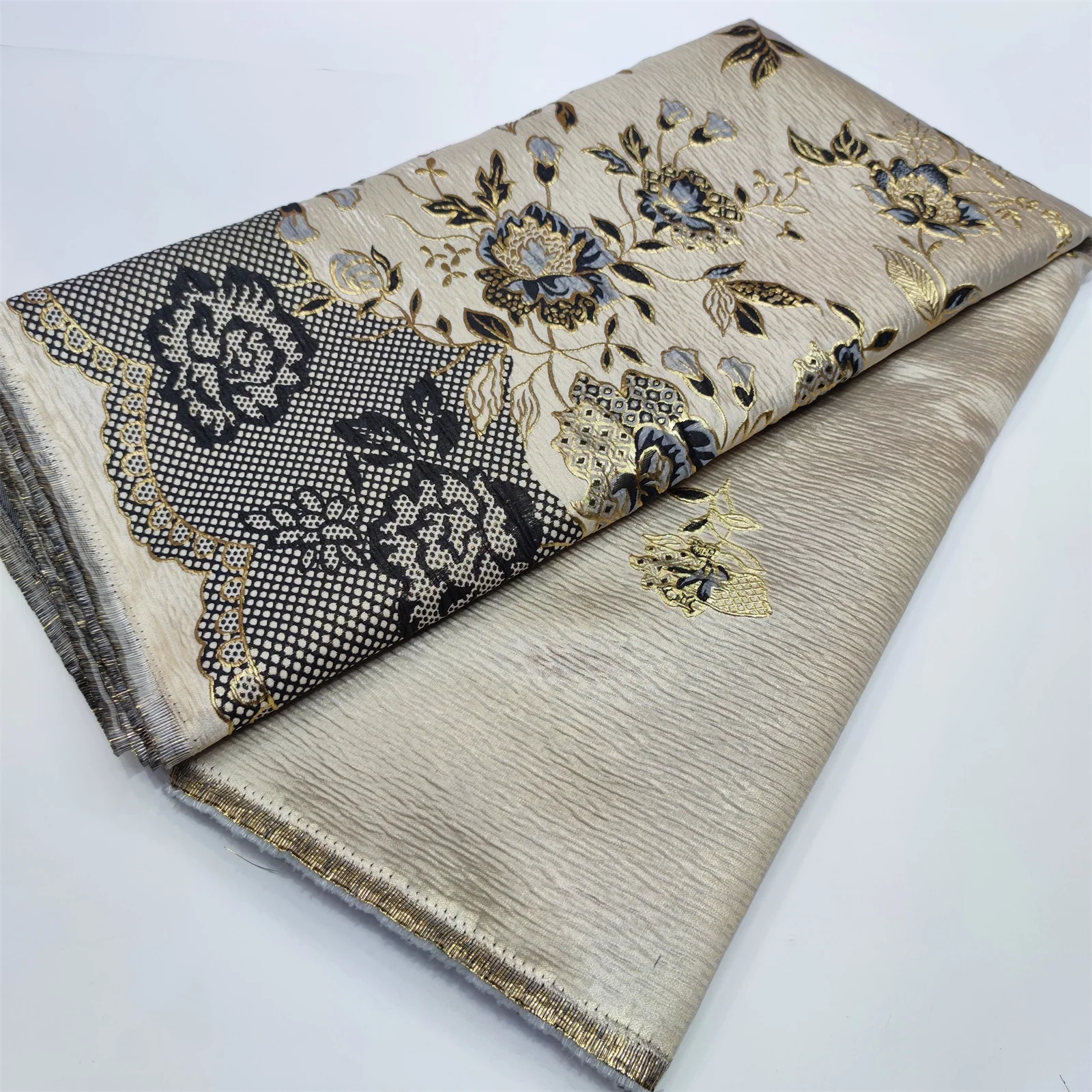 

2022 High Quality African Hot Seling Gilding Jacquard 3DEmbroidery Flower Lace Fabric Brocade French For Wedding Party Material