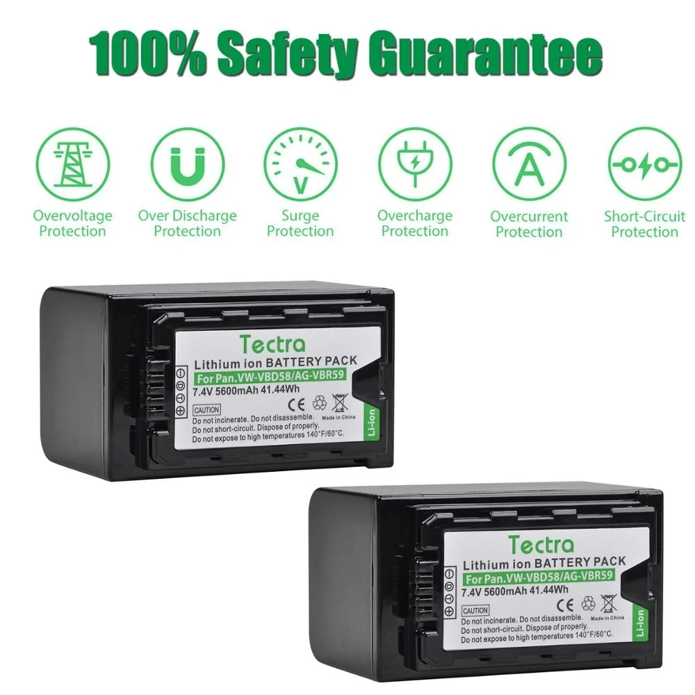 3x5600mAh VW-VBD58 AG-VBR59 Аккумулятор для Panasonic AJ-HPX260MC HPX265MC PX270 PX298 AG-FC100 VBD78 + светодиодное