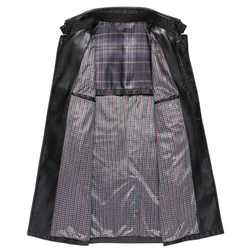 

New British Style Leather Jacket Men Mid Long Windbreaker Leather Jackets Male Coats M-4XL