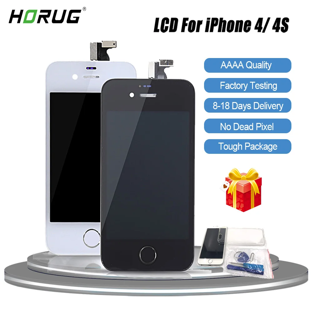 HORUG 100% AAAA Оригинальный ЖК-экран для iPhone 4S 4 экран ЖК-дисплей дигитайзер сенсорный s