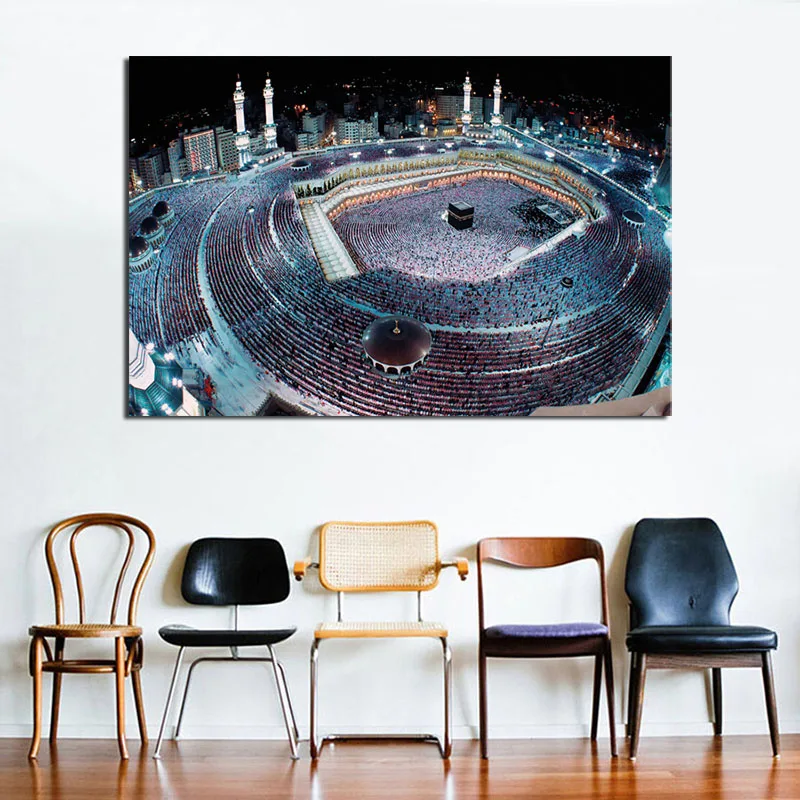 Исламской мечетью Медина ночной вид холст Плакаты декоративное настенное