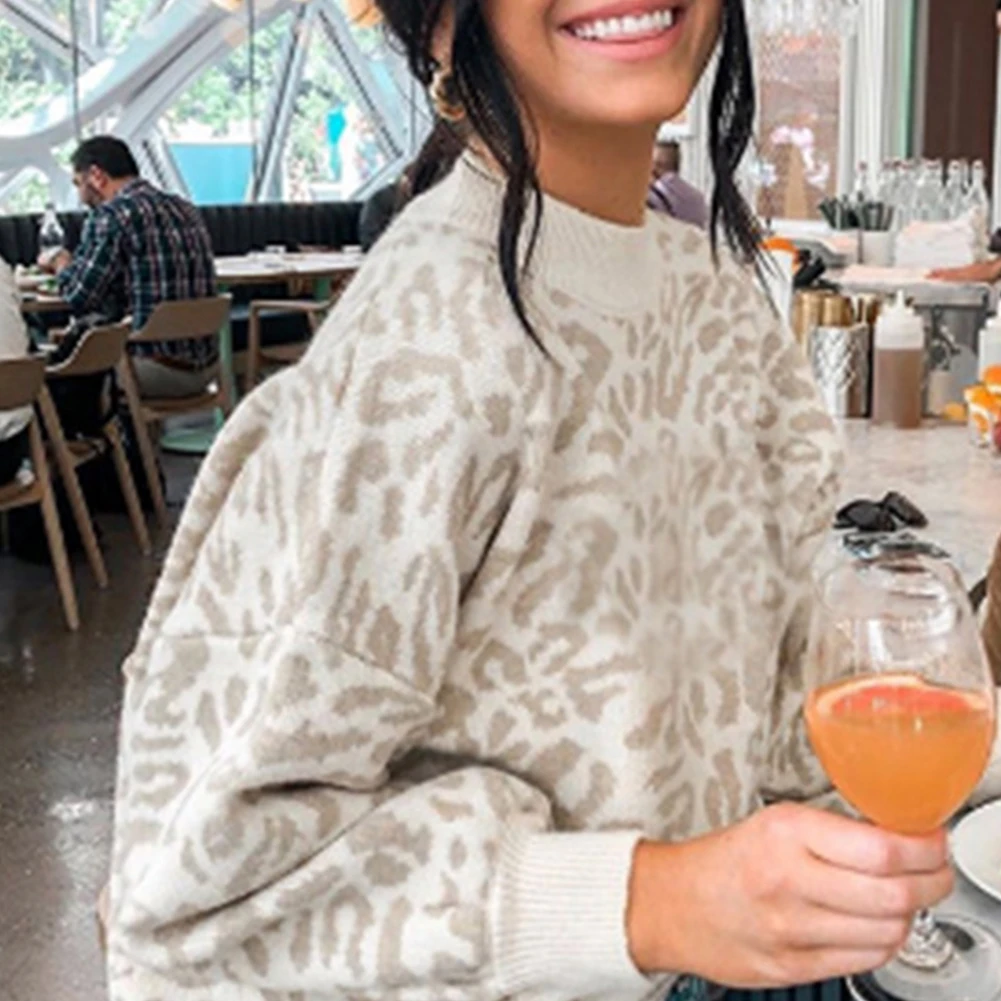 

YiYiMiYu Sweater Women Turtleneck Leopard Knitted Sweater Animal Print Winter Thick Female Pullovers Casual Tops Onesize Sweater