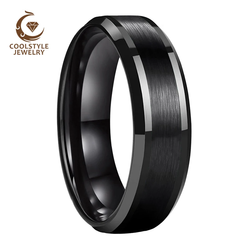 Классическое вольфрамовое кольцо 6 мм 8 обручальное черного цвета для мужчин и