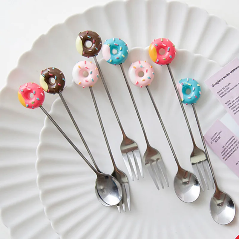 Кухонные столовые приборы из нержавеющей стали ложки с пончиками кофейная