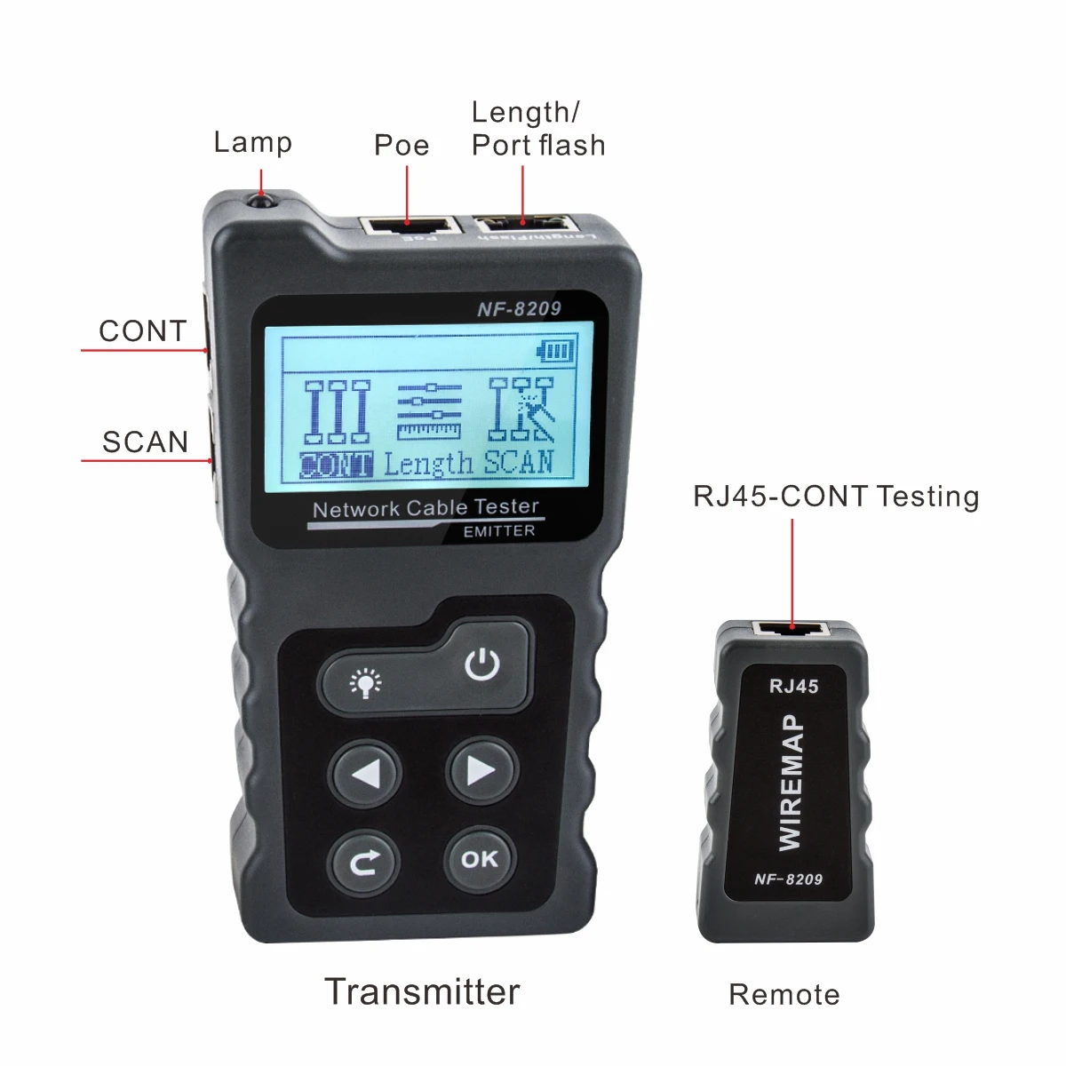 

NOYAFA NF-8209 tester Detector wiring Voltage indicator Length Lan Cable POE Test Network Tool Scan Line LCD Display Tester
