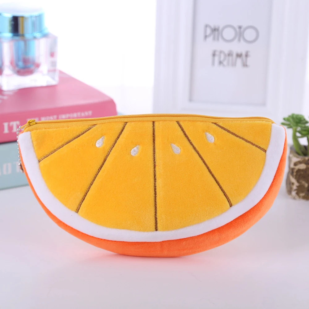 Orange Дети мультфильм фрукты плюшевый карандаш канцелярские принадлежности сумка плюшевый Кошелек Прекрасный Арбуз креативная сумка для монет кошелек плюшевый Кошелек для детей - Цвет: Orange
