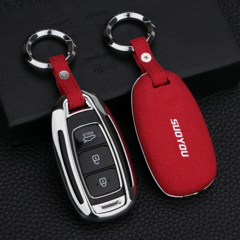 

Suede Leather Car Key Case Cover For Hyundai i30 i35 i40 Kona Azera Elantra Solaris Grandeur Ig Accent Santa Fe 2018 2019