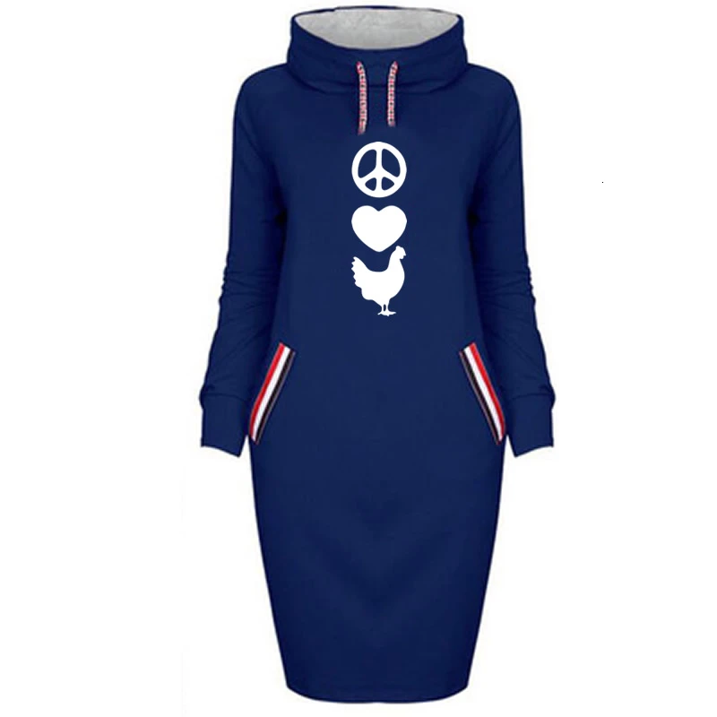 

Hoodies For Women Love Chicken Animal Print Long High Collar Dress Hoodies Sweatshirt Femmes Women Sweatshirts Hoody