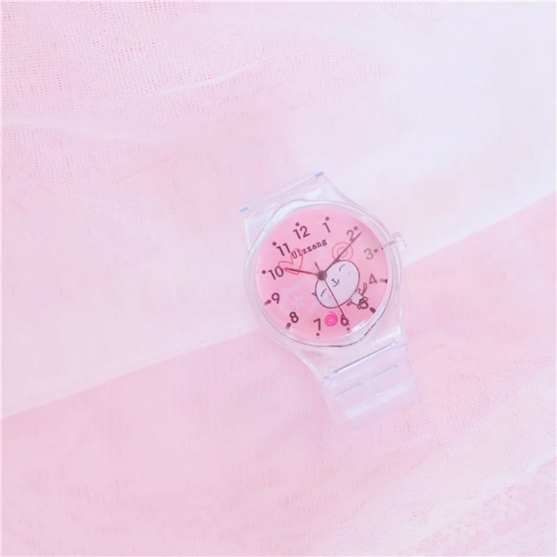Pink Креативные детские часы, милые студенческие розовые детские резиновые ручные часы с циферблатом, Мультяшные романтические желеобразные подарки для девочек, прозрачные, Montre Enfant - Цвет: Pink