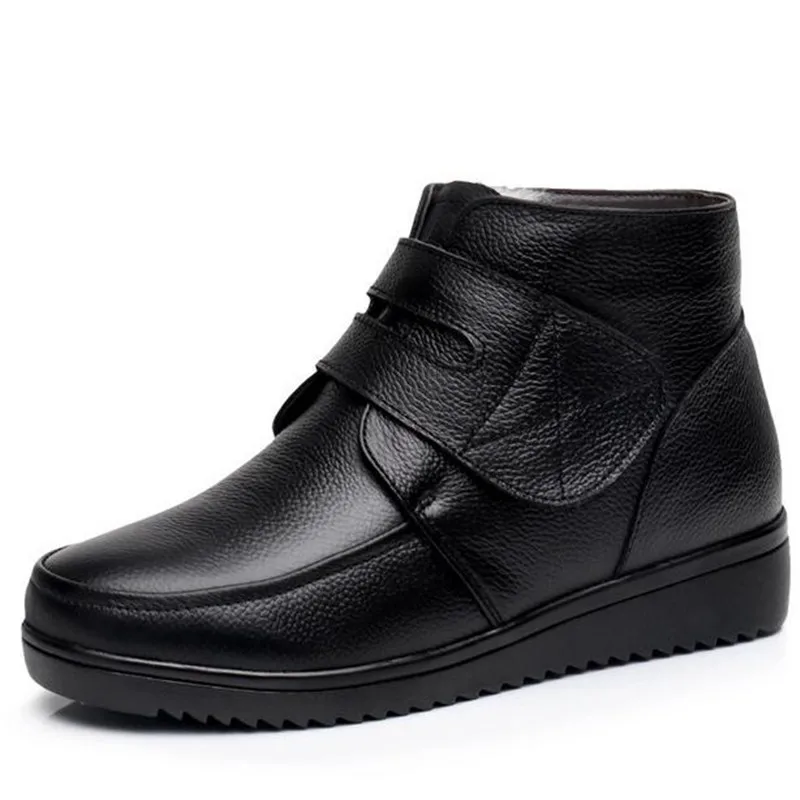 

Hot Selling 2021 New Winter Wool Boots Warm Comfortable Snow Boots Flat Non-slip Cowhide Leather Shoes Woman Shoes Boots Black