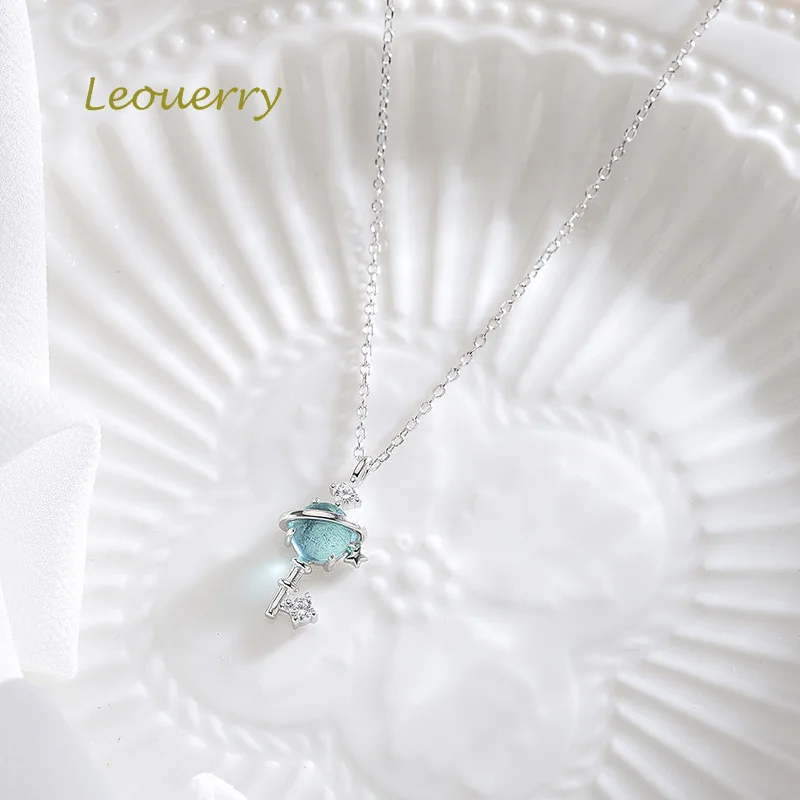 Leouerry, 925 пробы, серебряное, фэнтези, планета, ключ, ожерелье для женщин, цепочка для ключицы, голубая Аврора, космическая планета, ожерелье