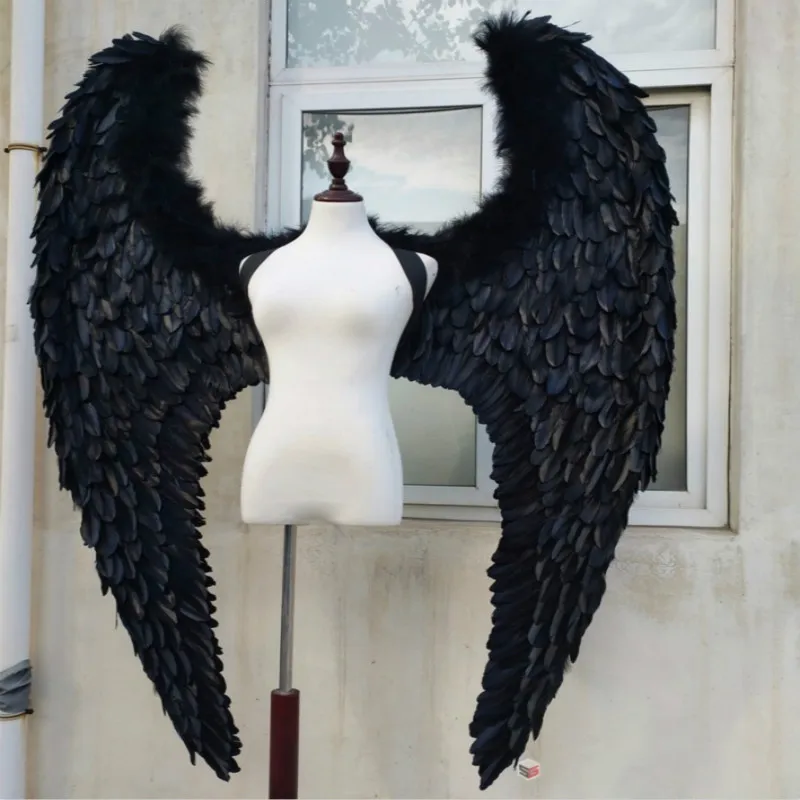 

Fashion Cool Adult's big black Devil feather wings for stage show catwalk Displays shooting props party accessories supply