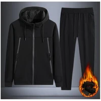 mens sportswear autumn and winter plus fleece hooded sweater trousers 2 piece set