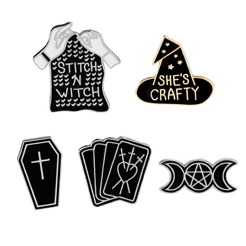 Эмалированные булавки с ведьмой черные в форме волшебника шляпы Луны звезды таро