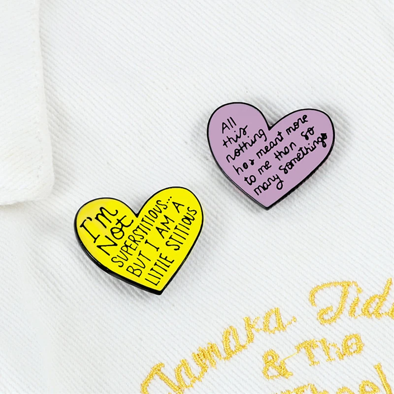 Funny Slogan Brooch Pink Yellow Heart Badges Enamel Metal Pins for Women Girl Jackets Denim Shirt Bag Lapel Pin Fashion Jewelry