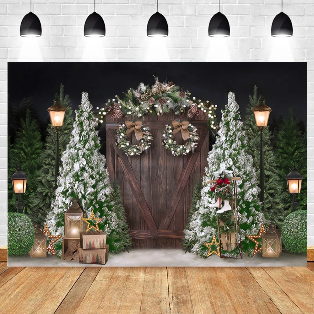

Yeele Christmas Backdrop Wood Door Photography Winter Snow Pine Tree Background Baby Birthday Photocall Photo Studio Photophone