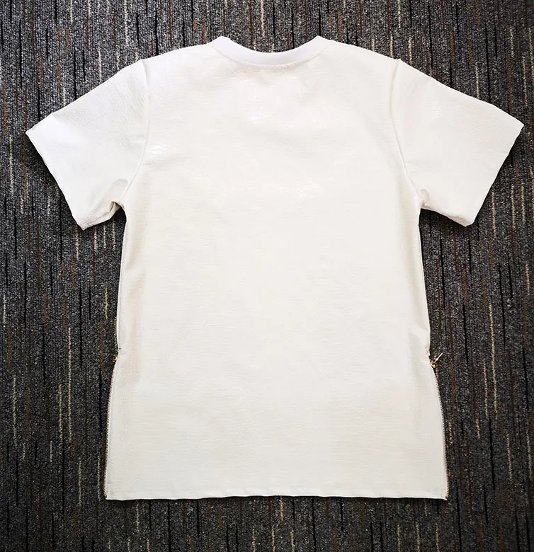 Мужская футболка с коротким рукавом в стиле хип-хоп пэчворк кожаным из