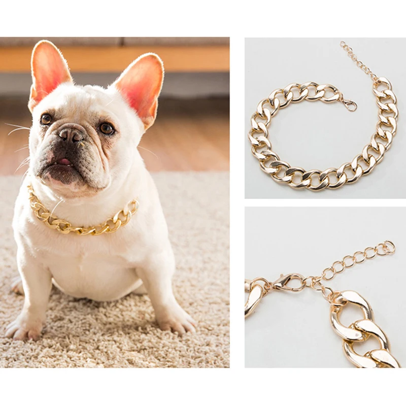 

Gold Dog Chain Collar Plastic Pet Jewelry Fashion Dog Accessories Gold Necklace For Small Large Dogs Collars Domineering Bulldog
