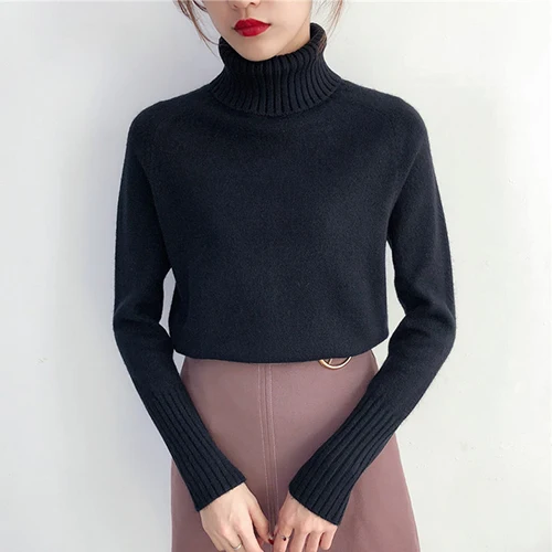 

Women Sweaters 2020 Autumn Winter Knitted Sweater Korean Cashmere Turtleneck Long Sleeve Pullover Women Vintage Sweater