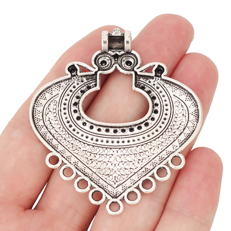 2 х тибетские серебряные подвески с большим сердцем из нескольких нитей для