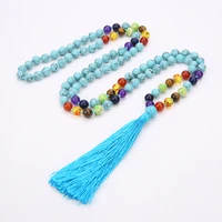 108 beaded hand knotted necklace japa mala meditation yoga prayer jewelry 7 chakra rosary energy long tassel pendant