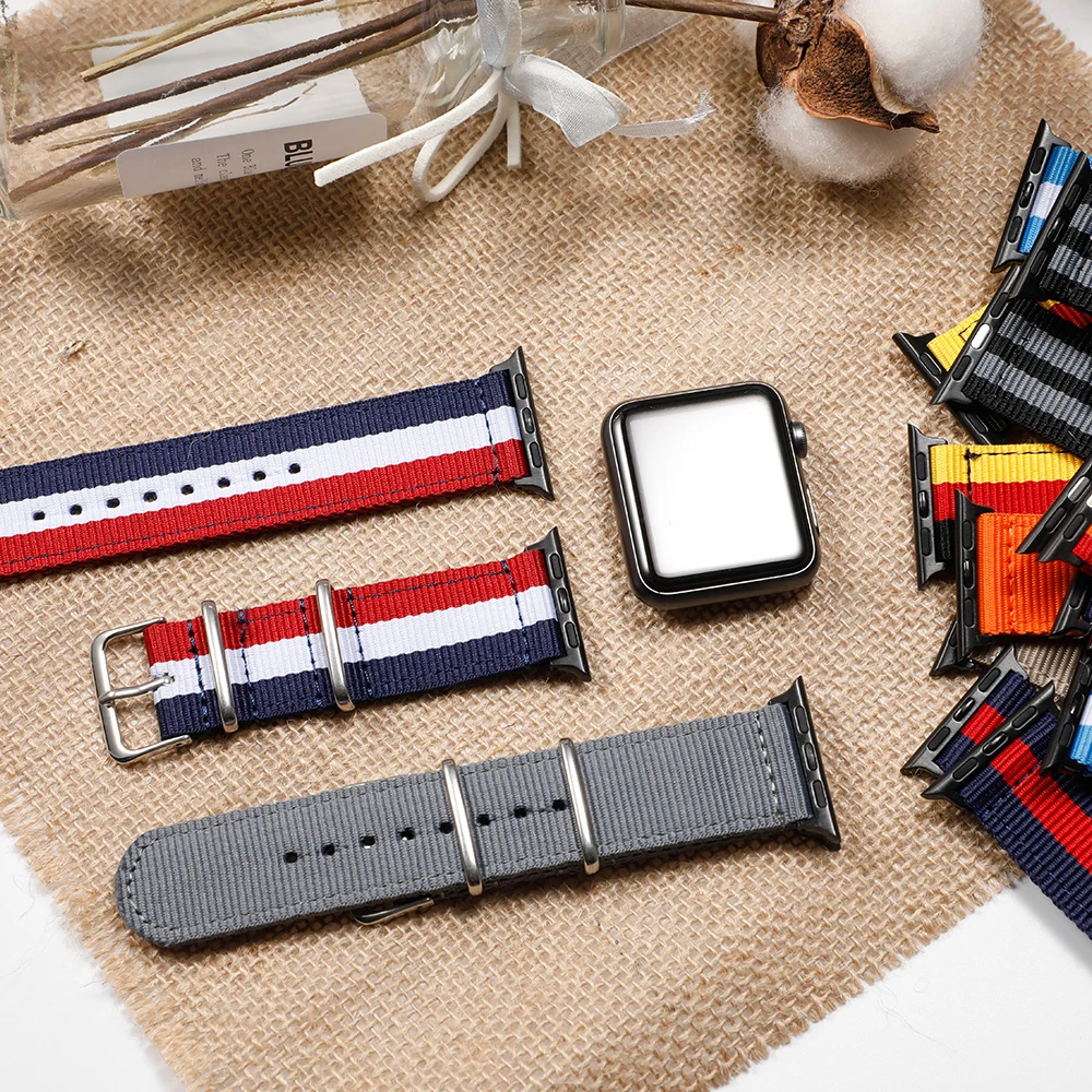 nylon strap for apple watch band 44mm 40mm iwatch band 38mm 42mm rainbow sport bracelet smartwatch apple watch series 6 se 5 4 3 free global shipping