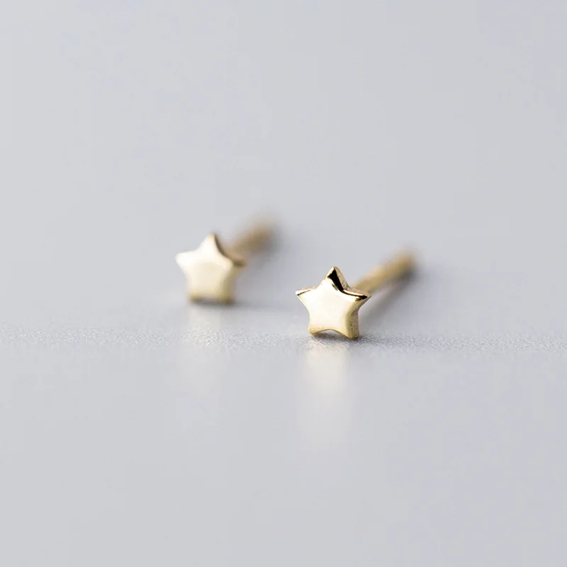 Gold Star ElfoPlataSi, настоящее 925 пробы, серебро, золото, треугольник, сердце, звезда, крест, круглые серьги-гвоздики для женщин, серебро, 925, ювелирное изделие, ED395 - Окраска металла: Gold Star