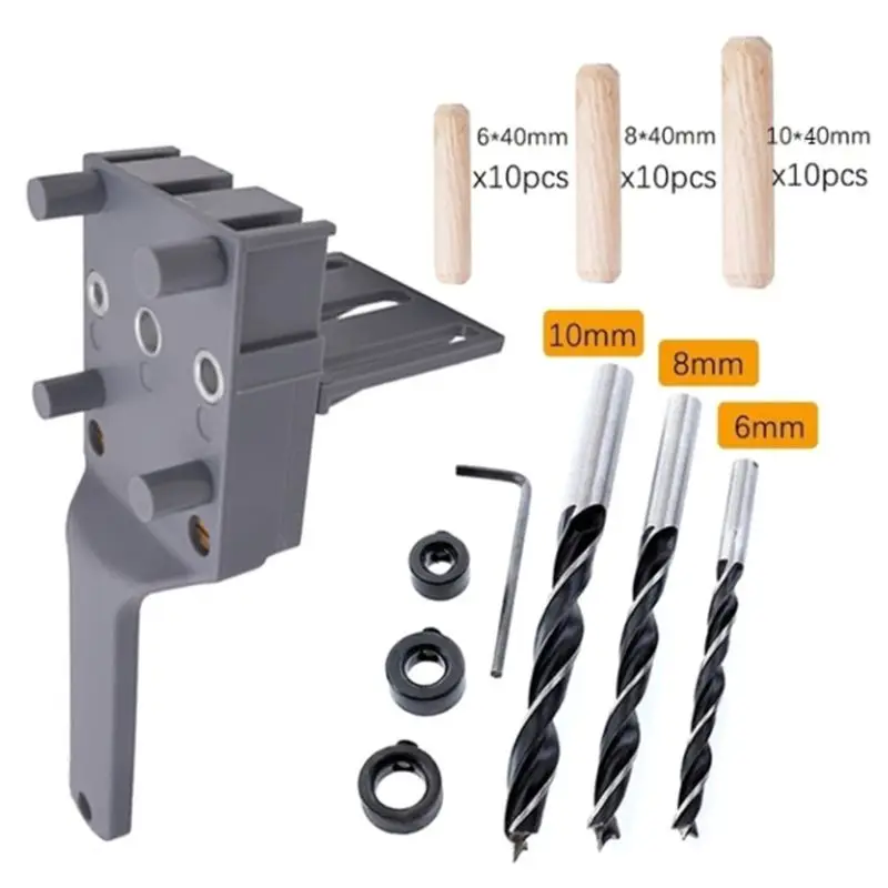 

Quick Wood Doweling Jig Plastic Handheld Pocket Hole Jig 6/8/10mm Drill Bit Hole Puncher For Carpentry