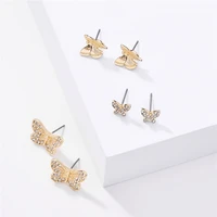 e7243 3 pcsset zwpon mini pave crystal butterfly stud earrings for women metal butterfly earrings everyday jewelry wholesale