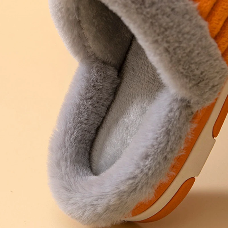 Winter Warm Cotton Slippers Women's Concise Stripe Plush Shoes for Men Indoor Bedroom Comfortable Women Couples Soft Home Shoe