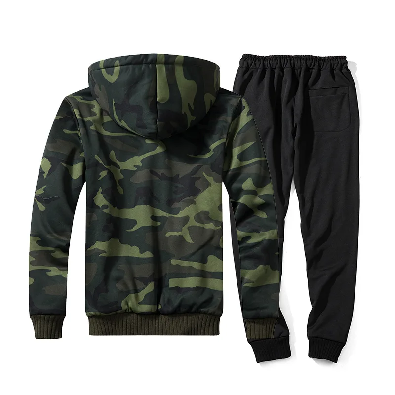 

New Spring and Autumn Fashion Casual Plus-size Men's Camouflage Hoodie Two-piece Slim Fleece Thickness Long Sleeves Men Sets