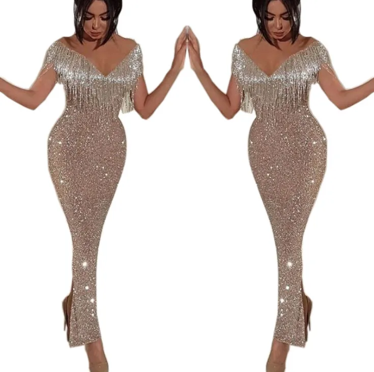 Mayata розовое золото блестящее лоскутное платье с кисточками женское Сетчатое