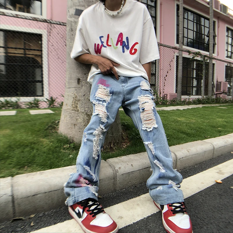 Hiphop fried Street men's handsome beggars' holed jeans lovers' fashion